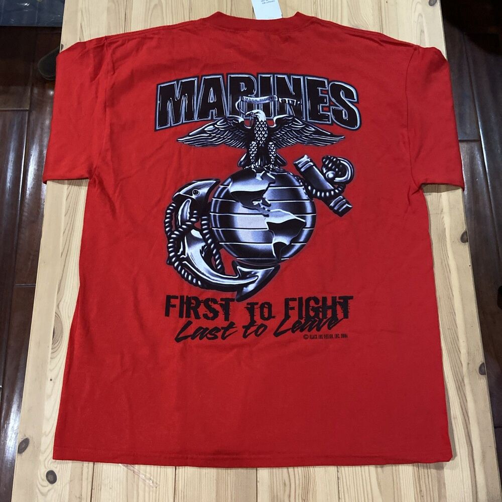 Black Ink Design USMC Metallic Chrome Red L Marine Corp Logo NWT 2004